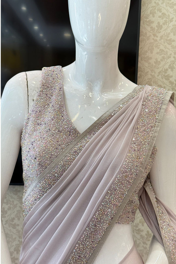 Light Grey Sequins and Beads work Saree