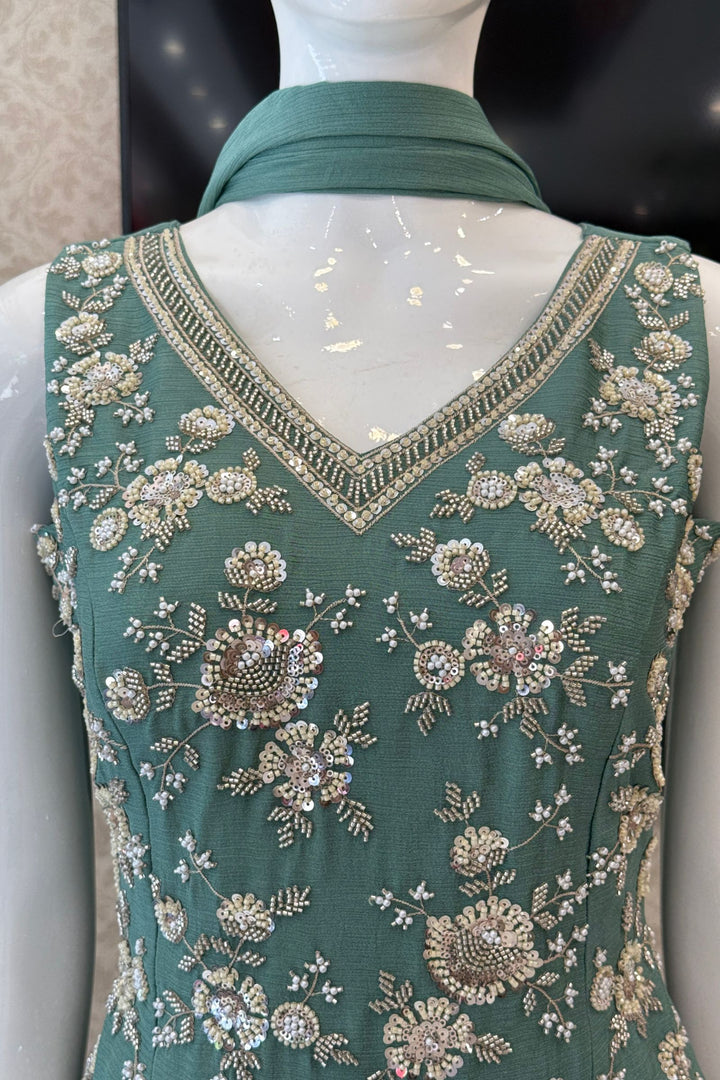 Sea Green Beads, Zari and Sequins work Palazzo Salwar Suit