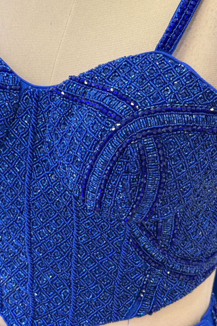 Royal Blue Beads and Sequins work Crop Top Lehenga