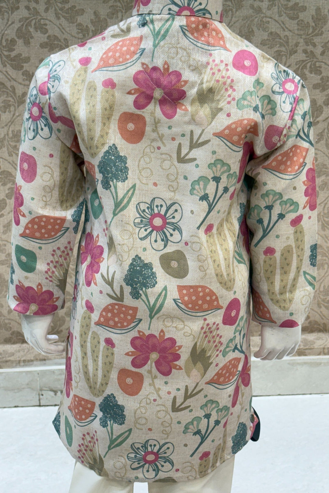 Cream with Multicolor Digital Print Kurta Set for Boys