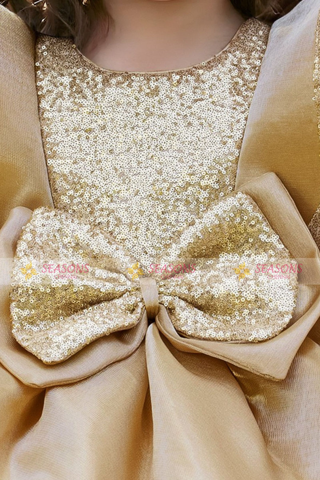 Gold Sequins work Short Partywear Frock for Girls