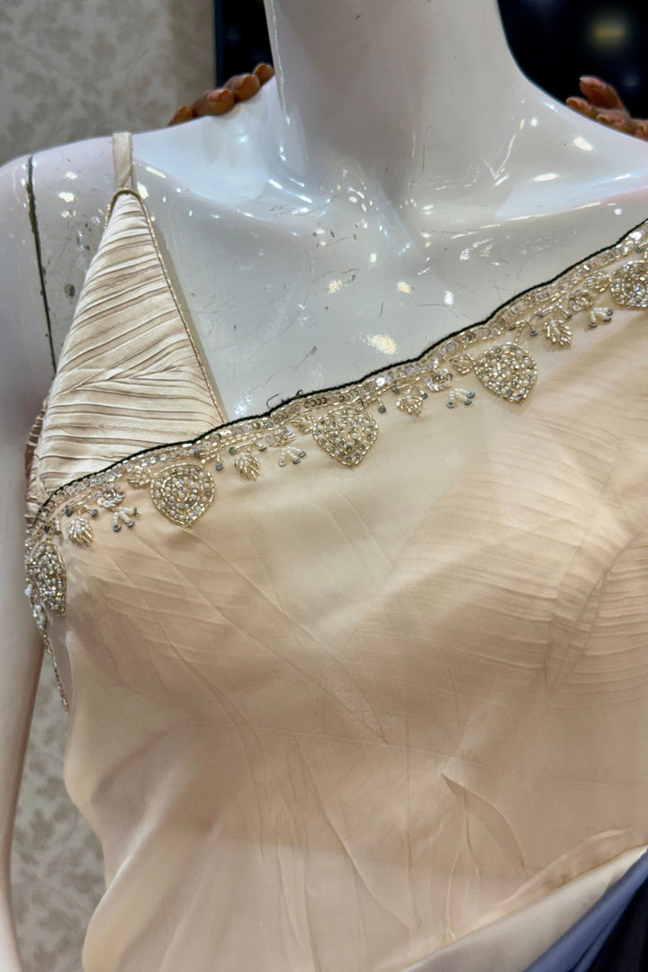 Elegant Black and Cream Saree with Stone, Beads and Sequins Detailing