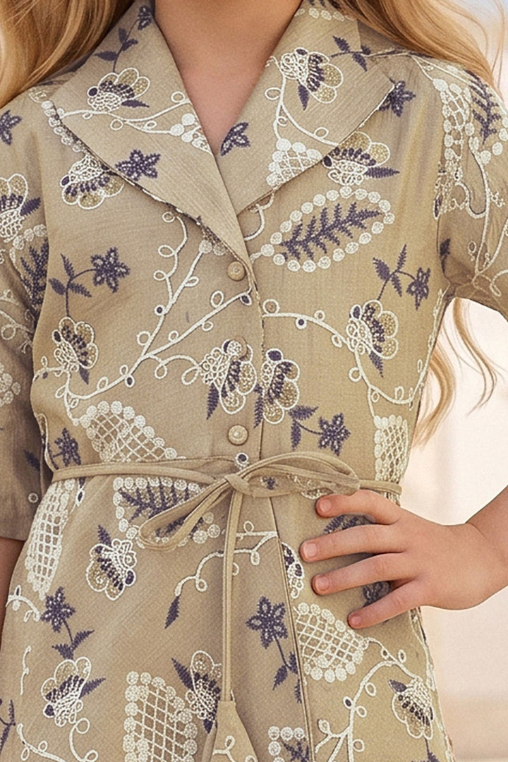 Beige Embroidery work Top with Palazzo Set for Girls