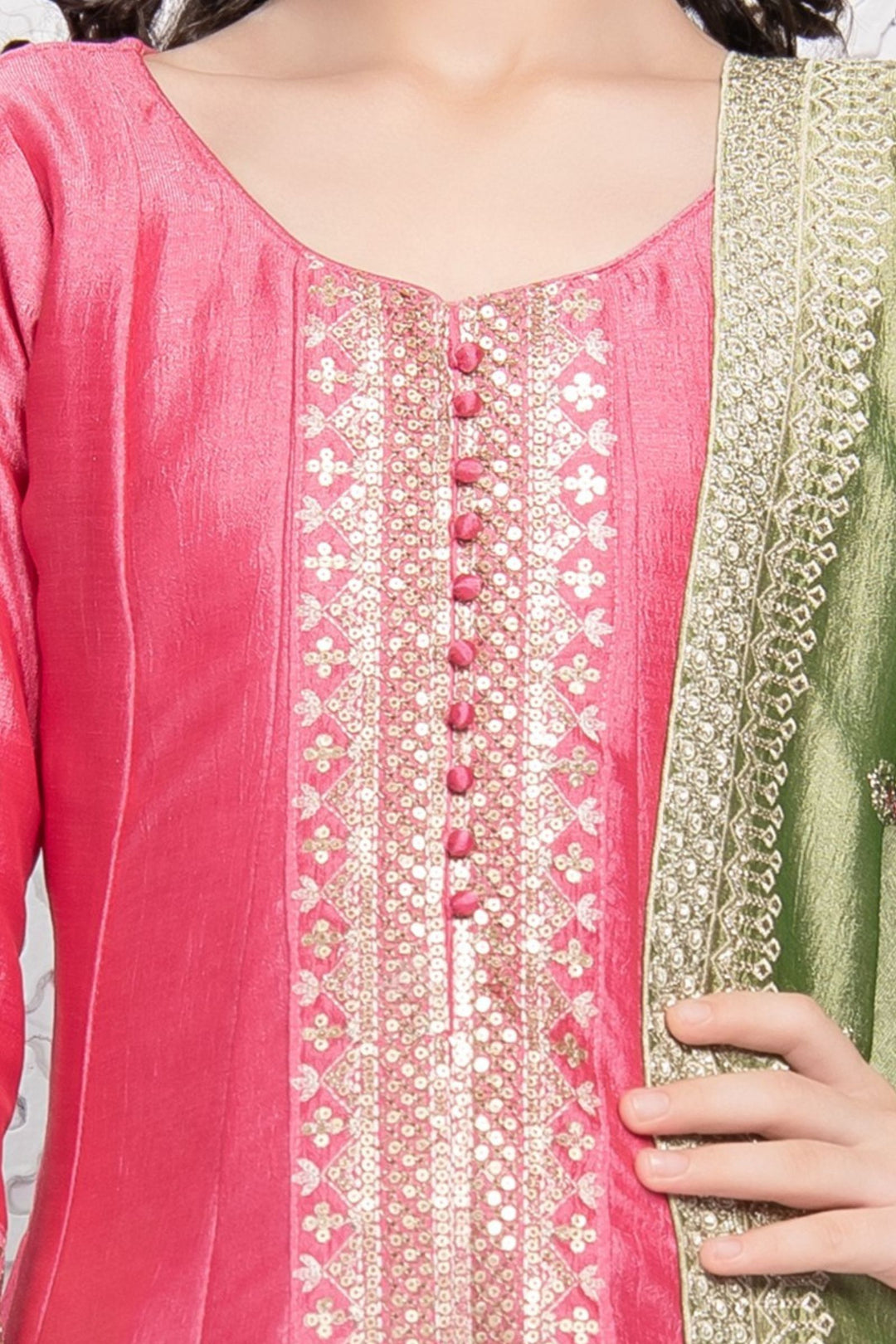 Pink Sequins and Zari work Salwar Suit for Girls