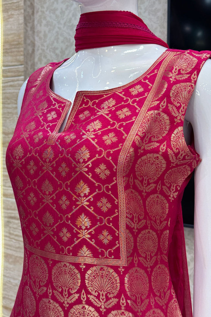 Rani Pink Banaras work Straight Cut Salwar Suit