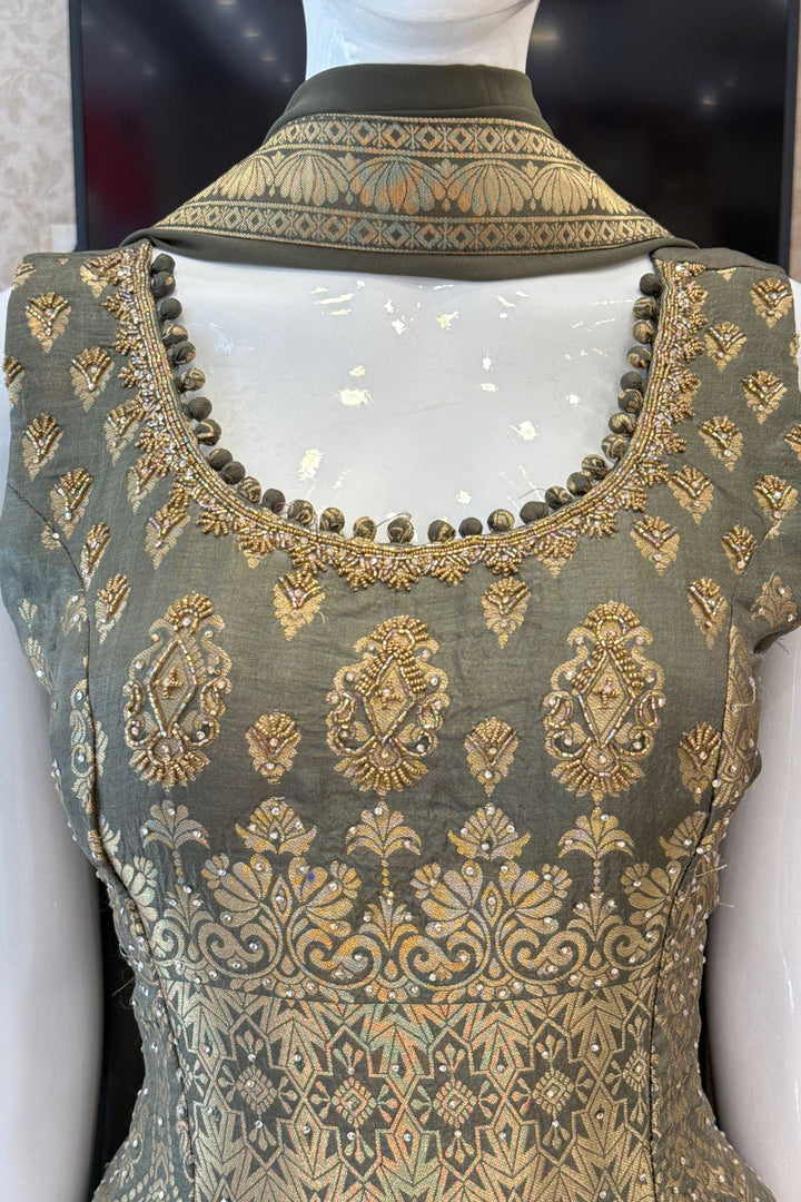 Elegant Palazzo Set with Intricate Stone, Beads and Banaras