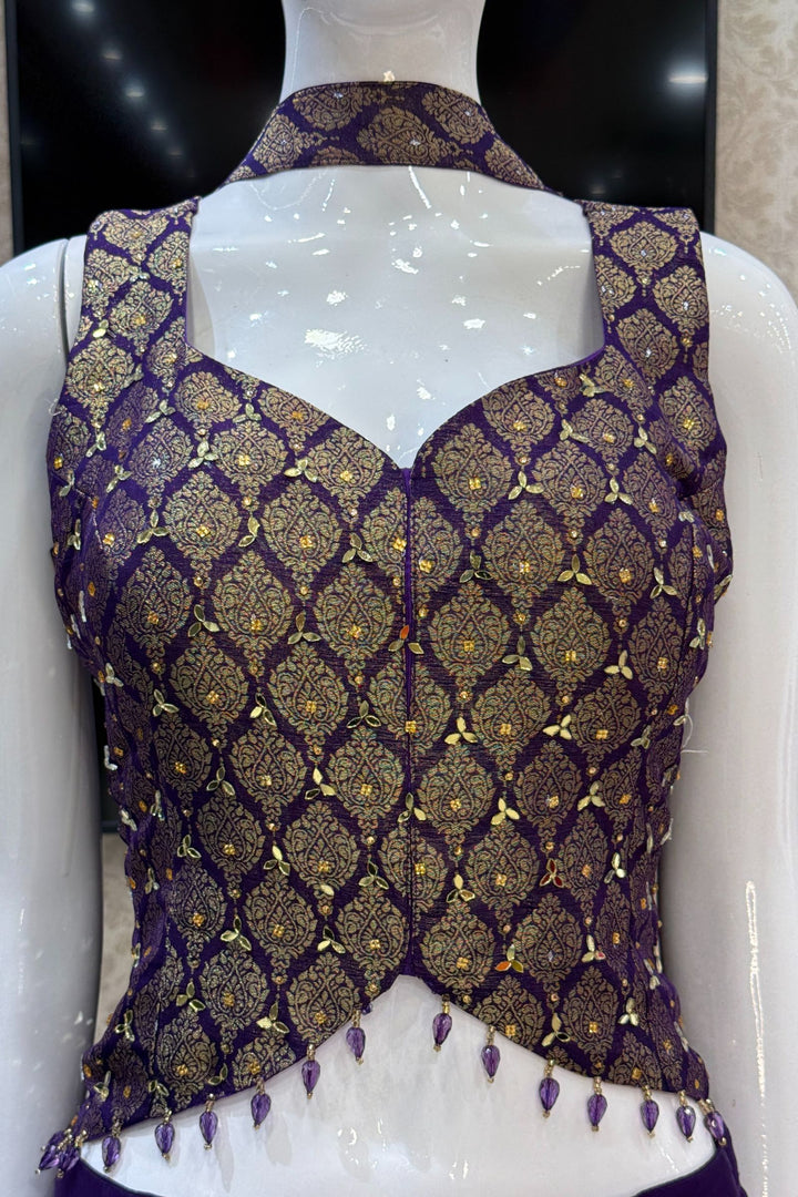 Purple Mirror, Stone and Banaras work Palazzo Suit Set