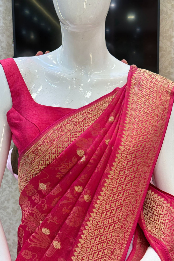 Rani Pink Banaras Zari work Saree