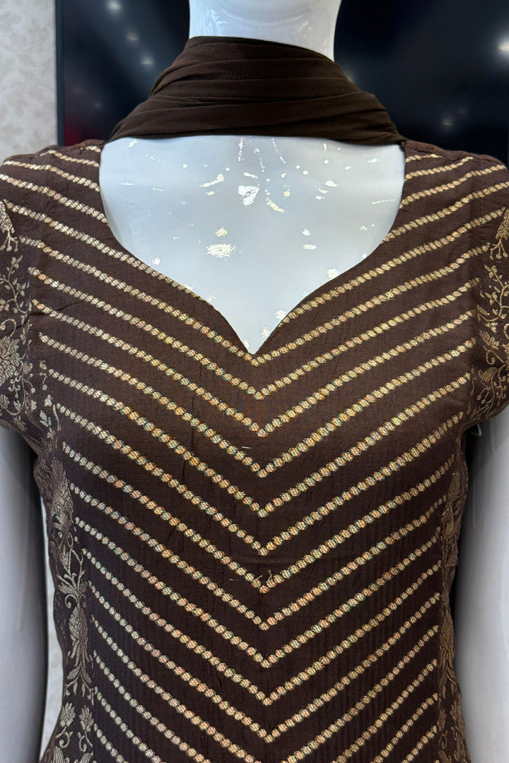 Brown Banaras work Straight Cut Salwar Suit