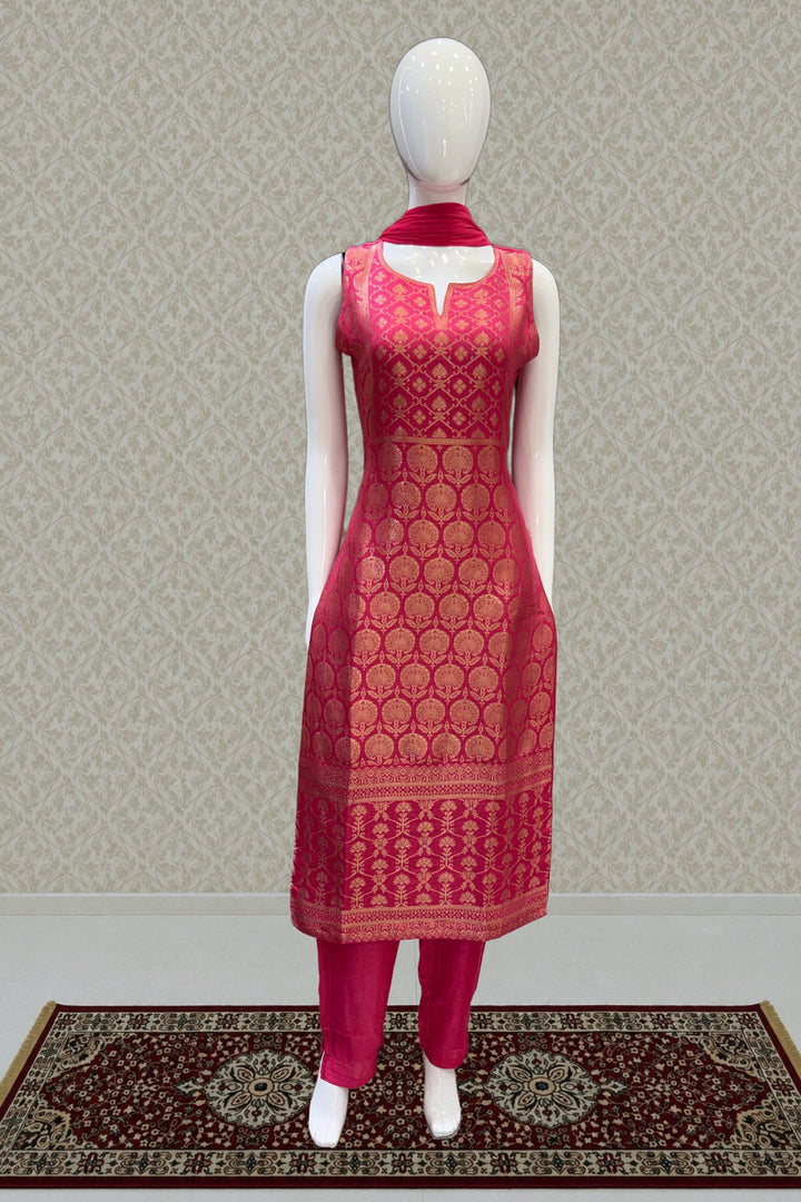 Pink Banaras work Straight Cut Salwar Suit