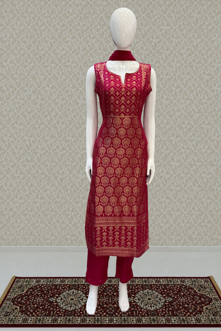 Rani Pink Banaras work Straight Cut Salwar Suit