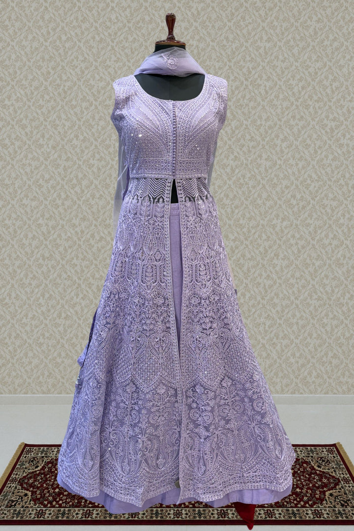 Lavender Zari Thread and Stone work Mastani Styled Long Top Lehenga