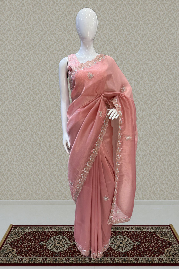 Peach Stone, Sequins, Zardozi and Beads work Saree