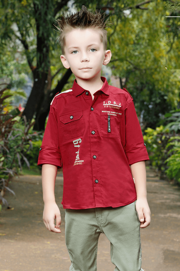 Maroon with Light Green Printed Casual wear Pant and Shirt Set for Boys - Seasons Chennai