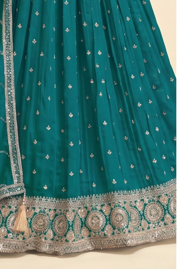 Rama Blue Beads, Sequins and Zari work Lehenga Set