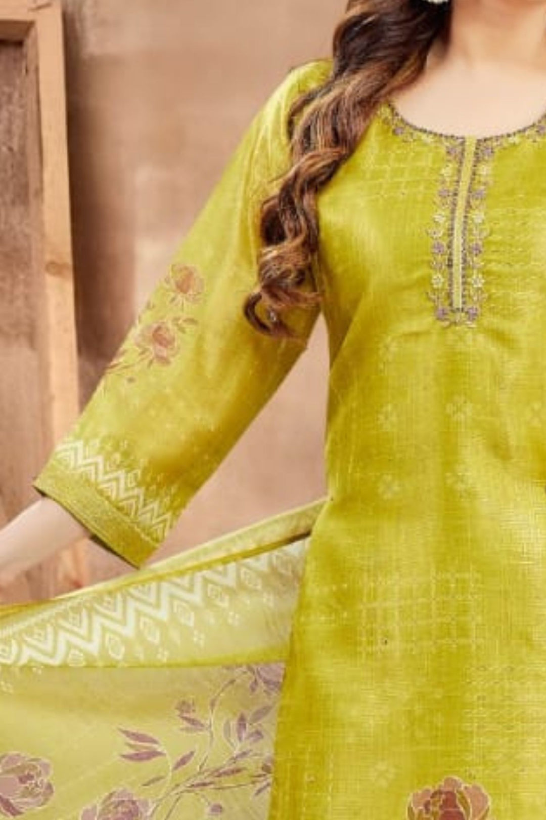 Liril Green Beads, Zardozi and Thread work with Floral Print Straight Cut Salwar Suit
