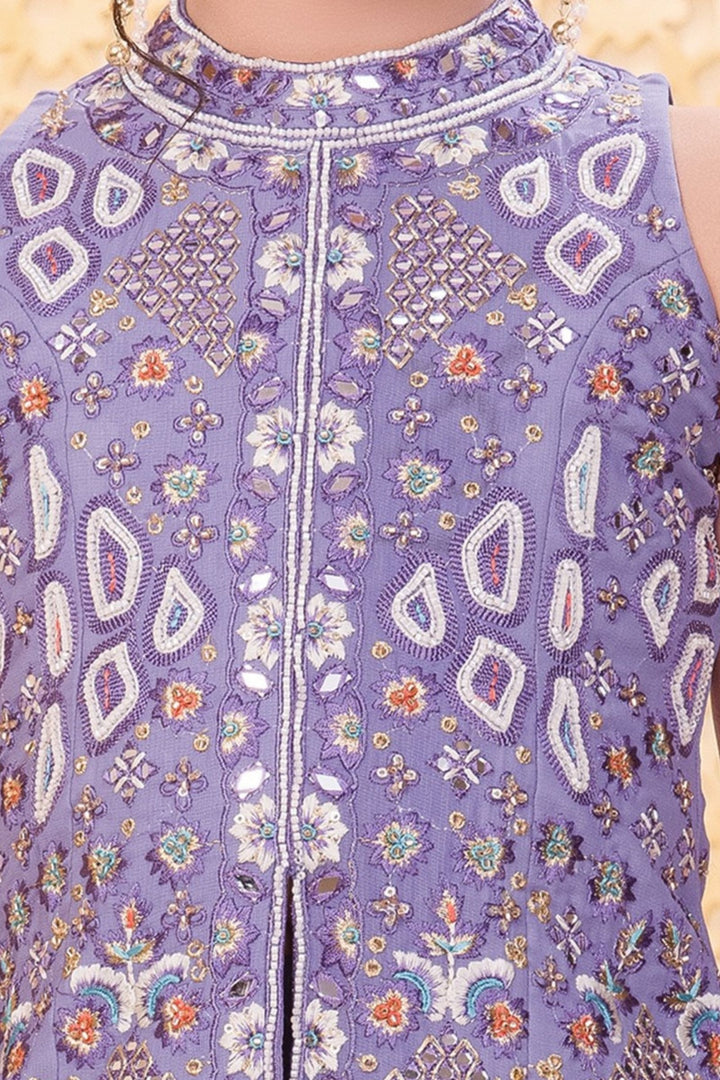 Lavender Beads, Zari, Mirror and Sequins work Palazzo Suit Set for Girls