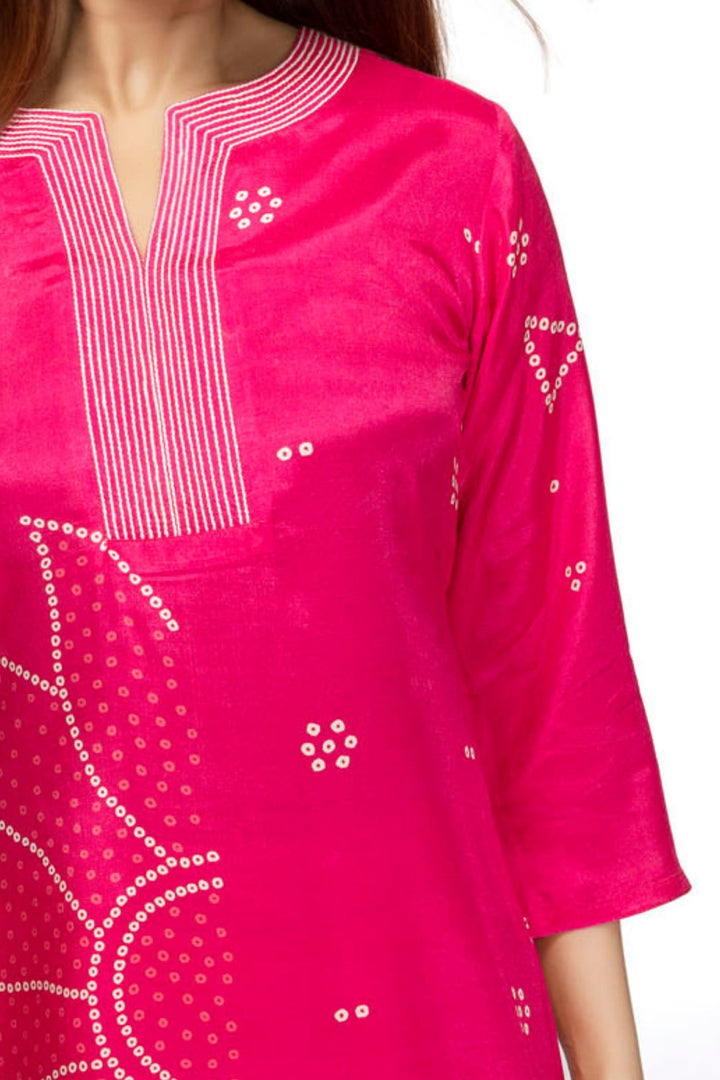 Pink Bandini Print Short Kurti