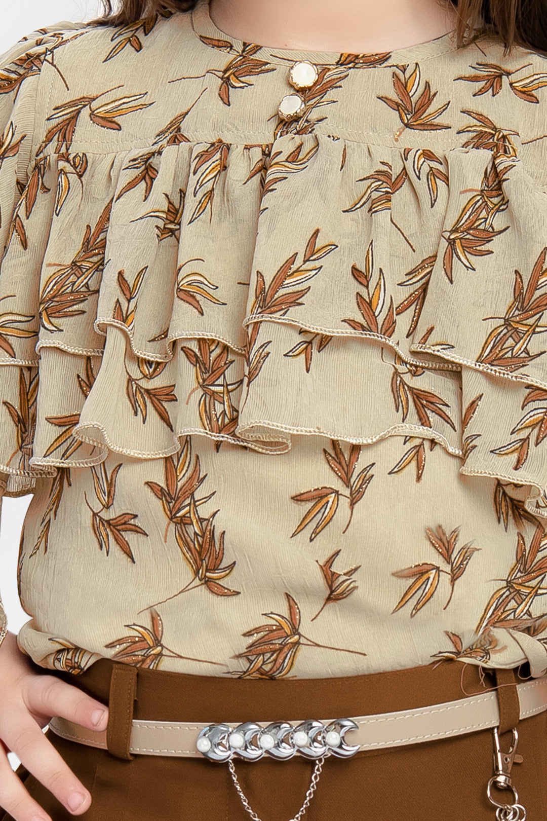 Beige Digital Print Top with Brown Palazzo Set for Girls - Seasons Chennai