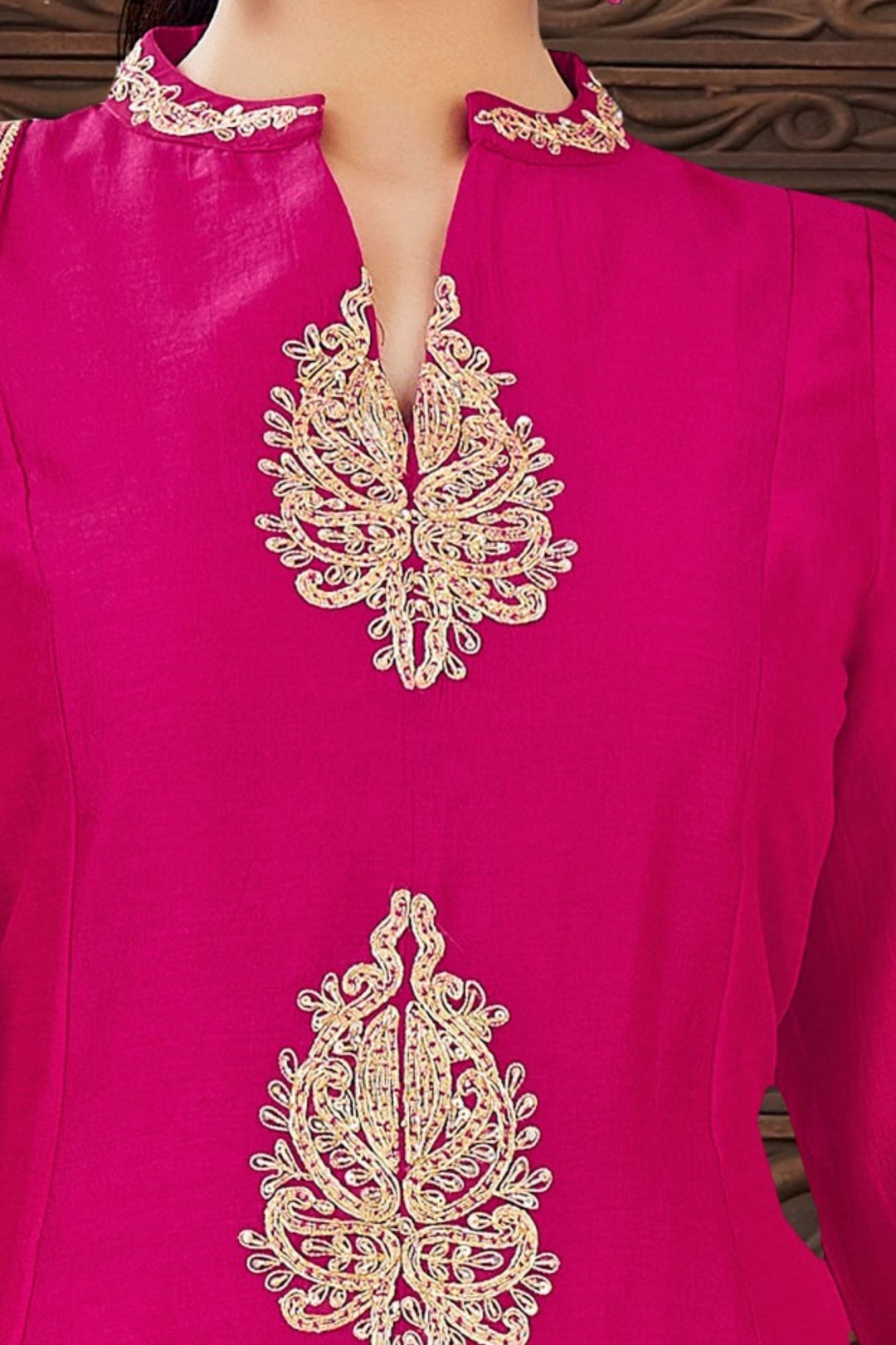Rani Pink Beads and Sequins work A-line Cut Salwar Suit