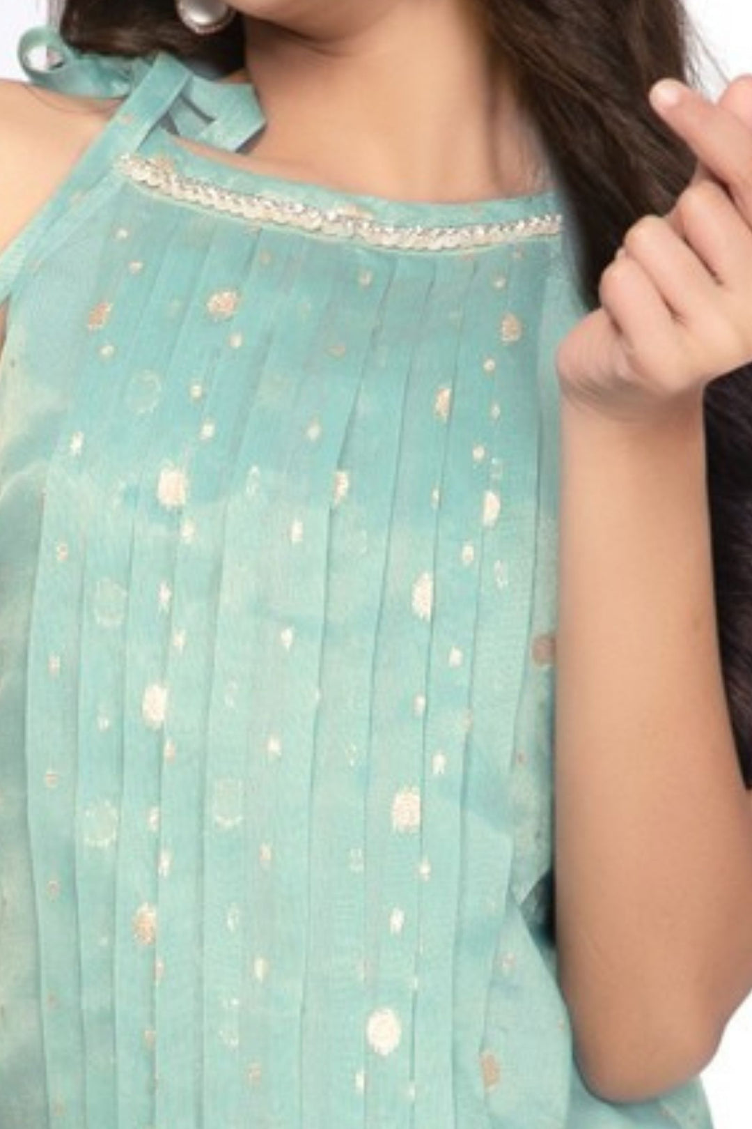 Girls Tie-Shoulder Casual Frock with Pleated Front