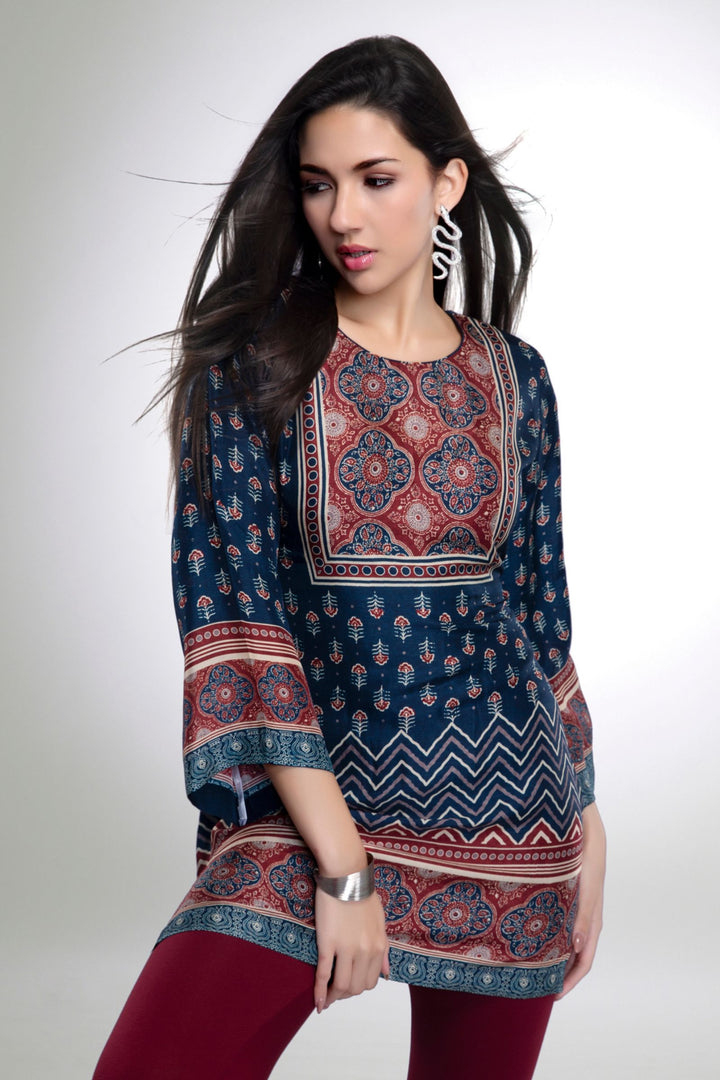 Navy Blue Multicolor Digital Print Short Kurti