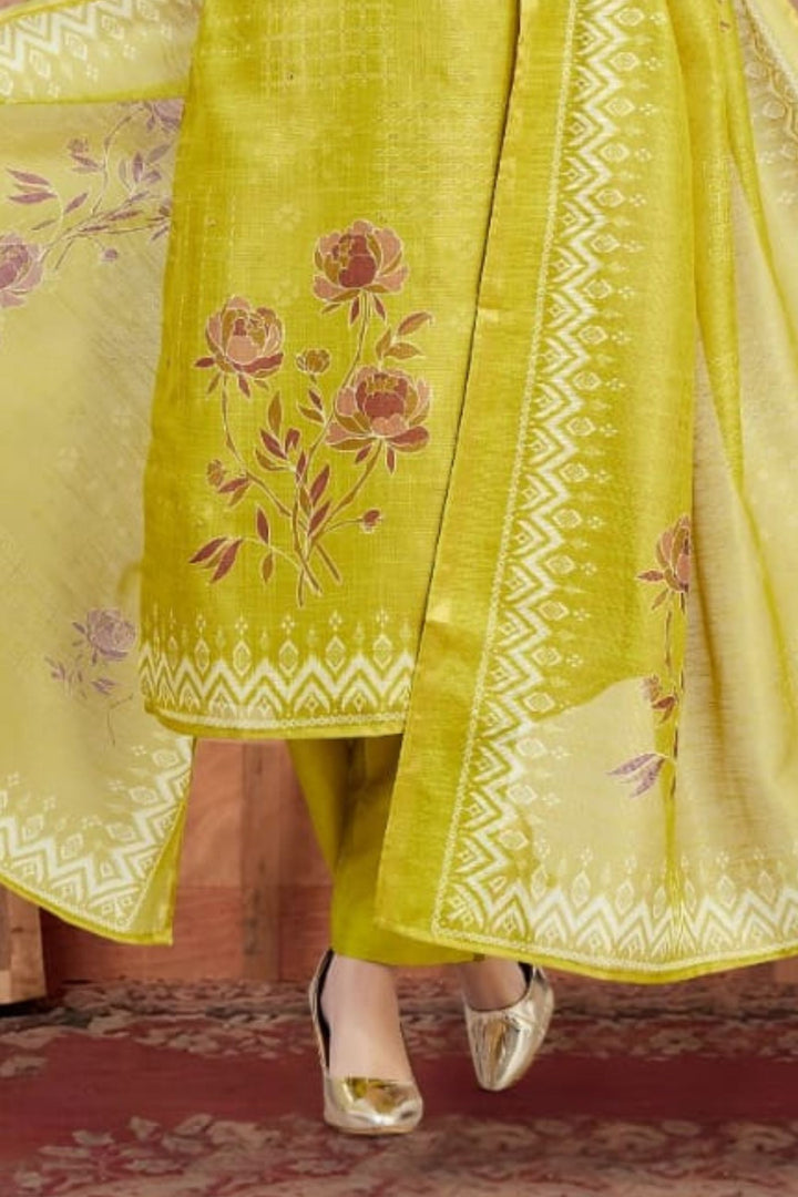 Liril Green Beads, Zardozi and Thread work with Floral Print Straight Cut Salwar Suit