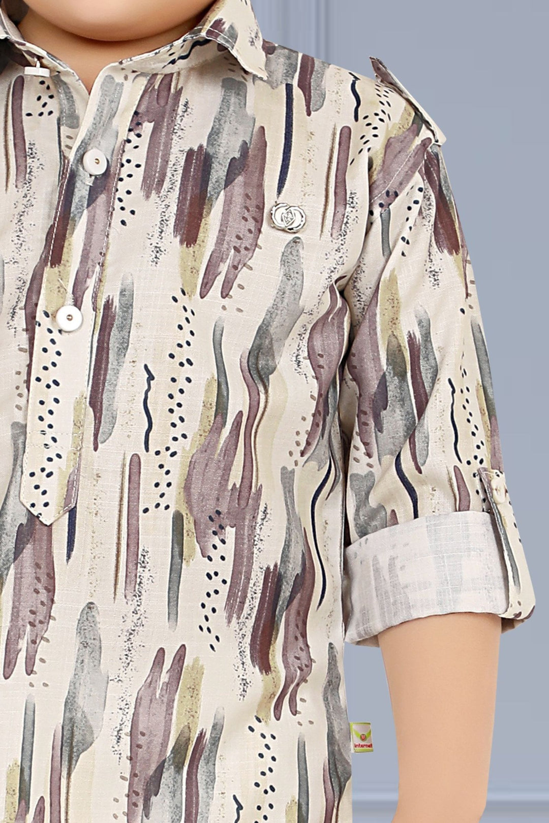 Cream with Multicolor Digital Print Kurta Set for Boys