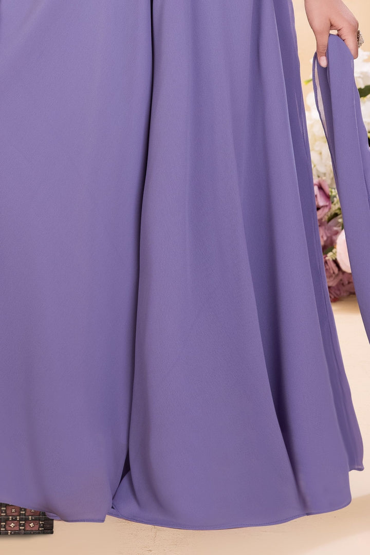 Lavender Beads, Zari, Mirror and Sequins work Palazzo Suit Set for Girls