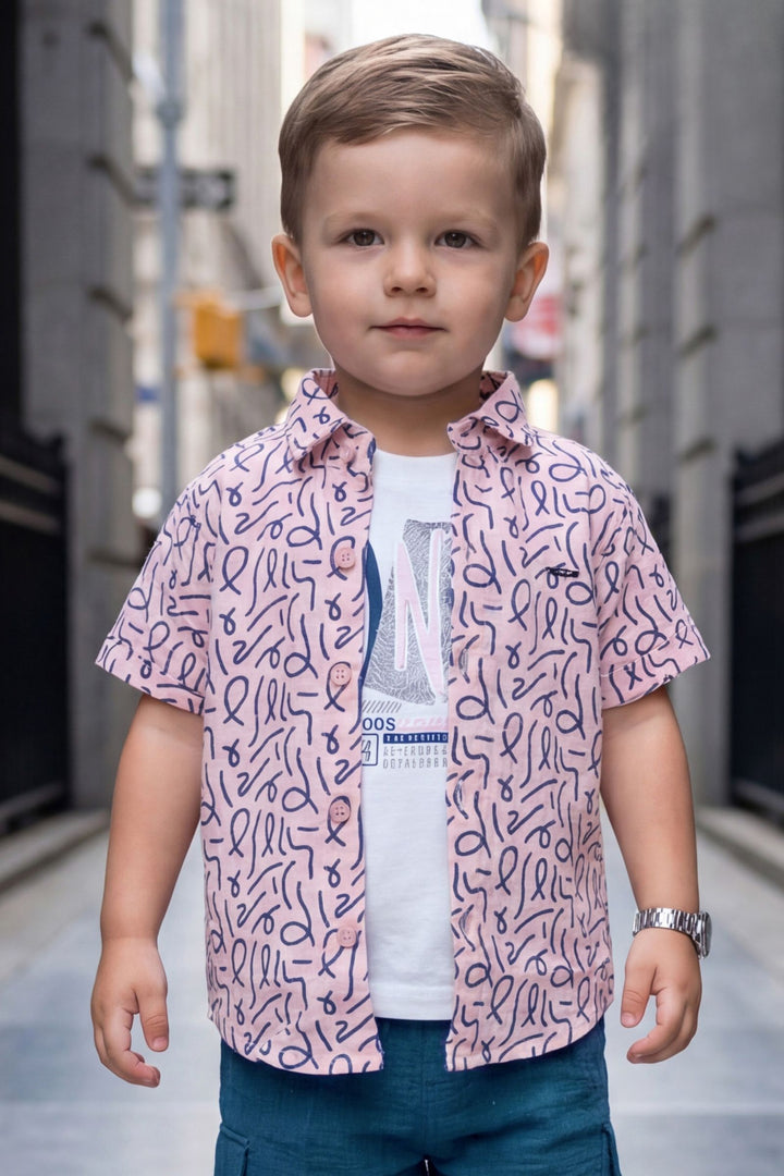 Pink with Teal Blue Digital Print Boys Co-Ord Set