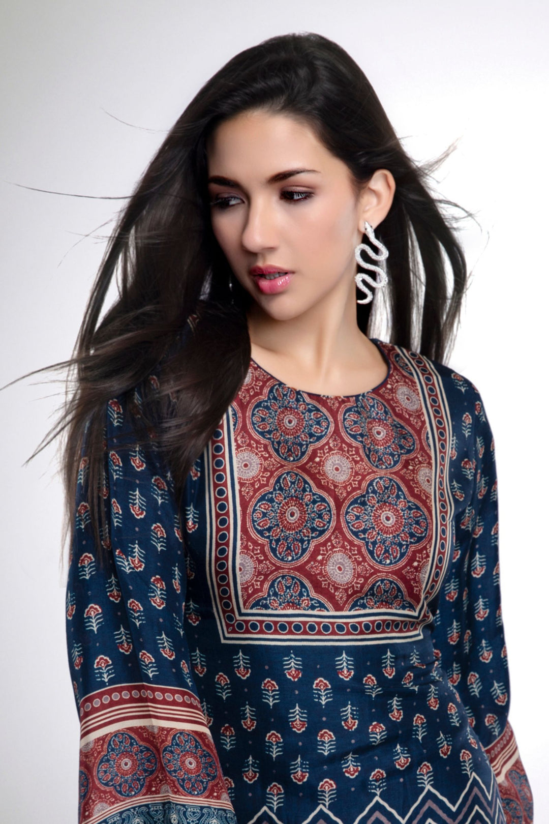 Navy Blue Multicolor Digital Print Short Kurti