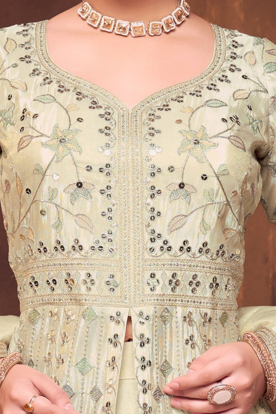 Pista Green Sequins, Zari and Multicolor Thread work Palazzo Salwar Suit