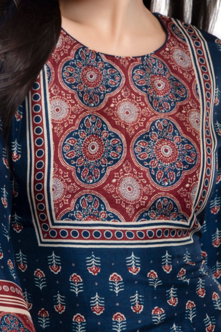 Navy Blue Multicolor Digital Print Short Kurti