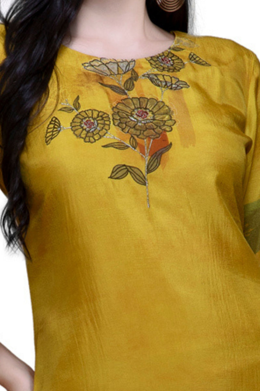 Mehendi Green Floral Print Calf Length Kurti