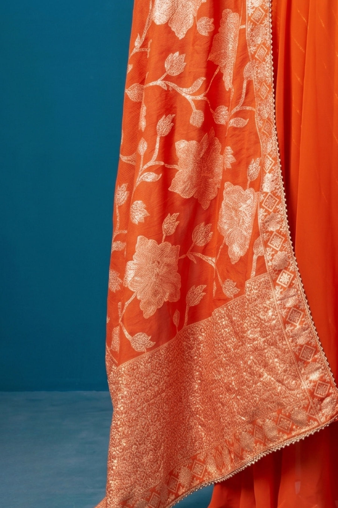 Orange Zardozi, Mirror, Zari and Stone work Mastani Styled Palazzo Suit