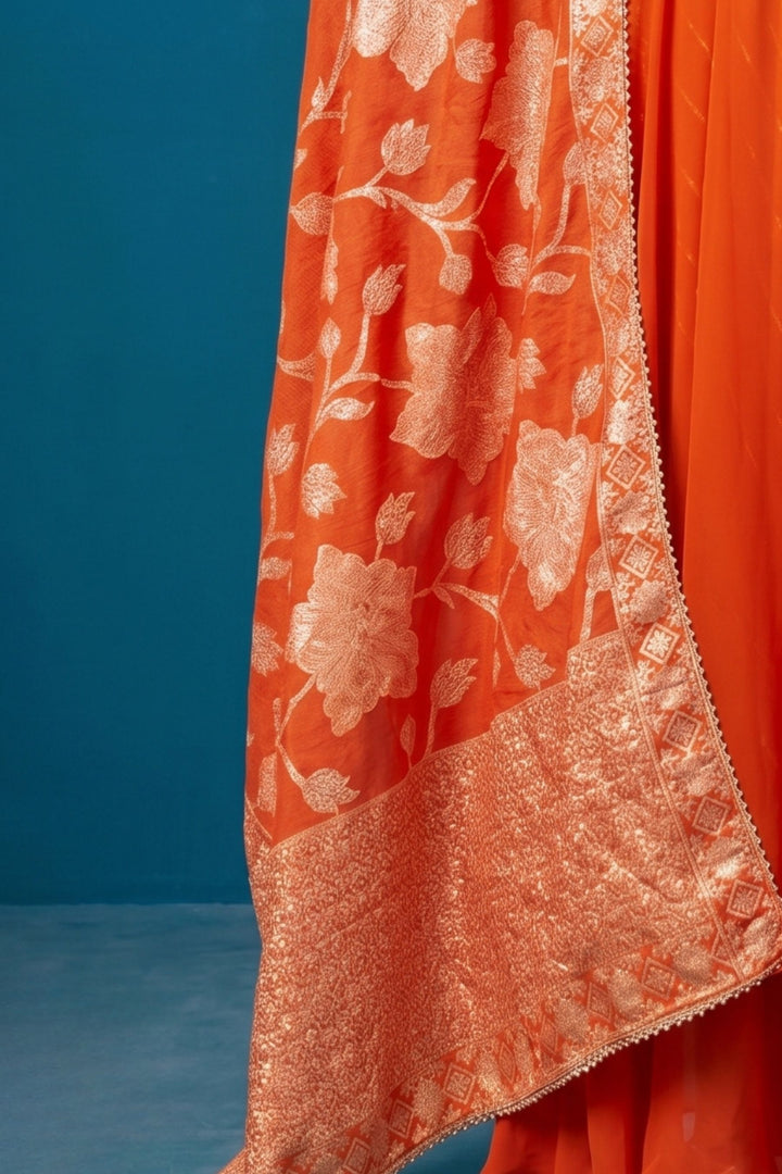 Orange Zardozi, Mirror, Zari and Stone work Mastani Styled Palazzo Suit