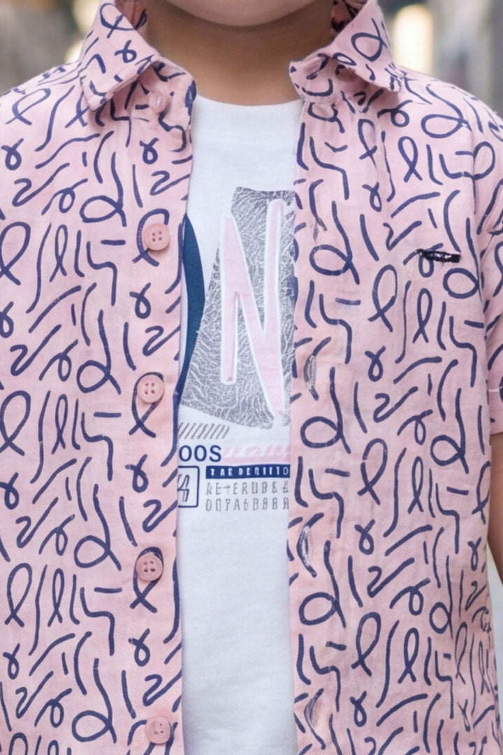 Pink with Teal Blue Digital Print Boys Co-Ord Set