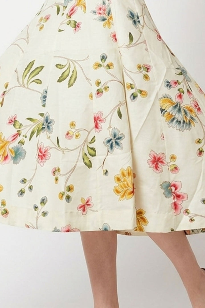 Cream with Floral Print Anarkali Styled Kurti