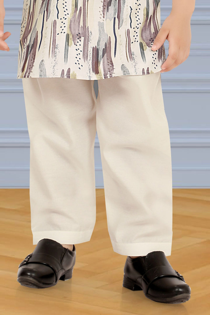 Cream with Multicolor Digital Print Kurta Set for Boys