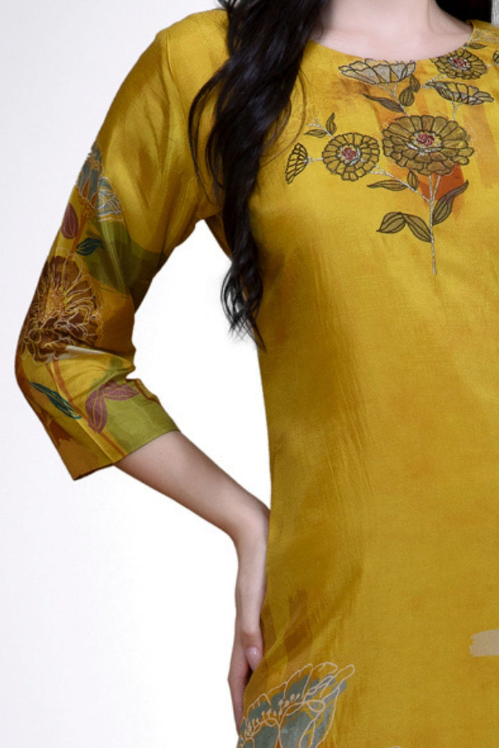 Mehendi Green Floral Print Calf Length Kurti