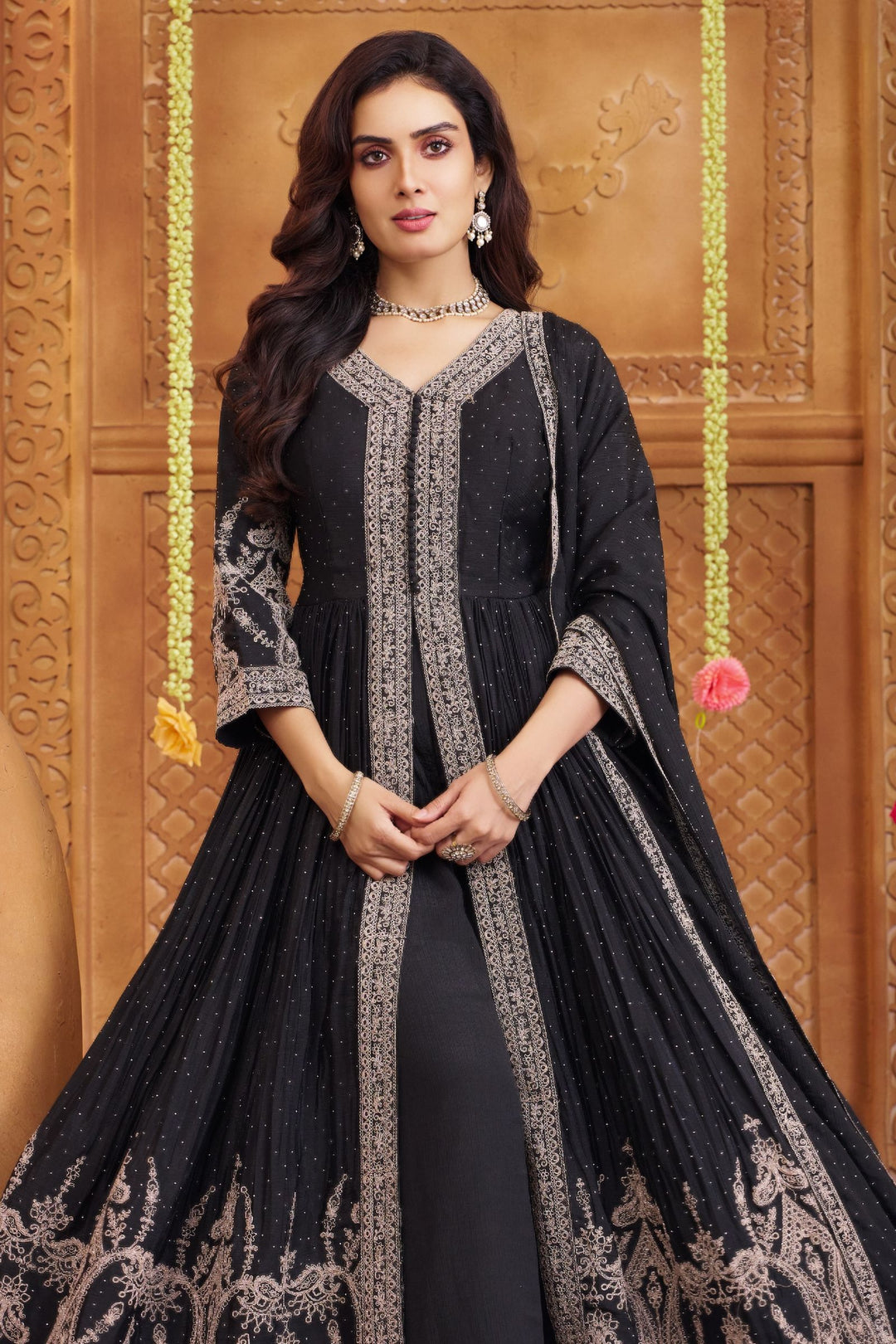 Black Stone and Zari Thread work Mastani Styled Palazzo Suit
