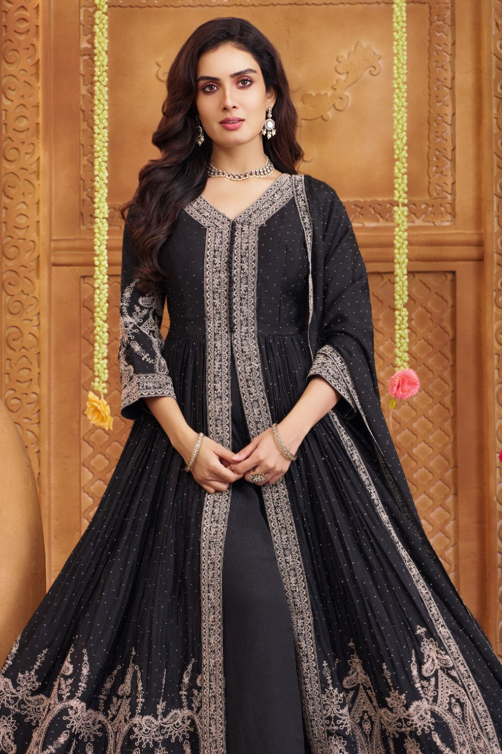 Black Stone and Zari Thread work Mastani Styled Palazzo Suit