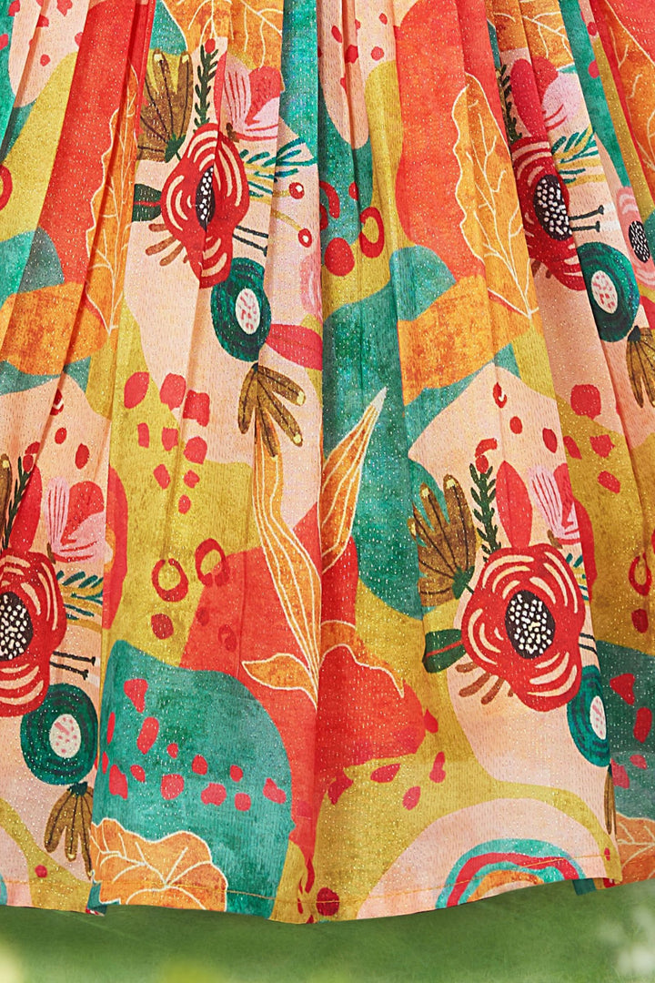 Multicolor Digital Print, Beads, Mirror and Zari Weaving work Lehenga Choli for Girls