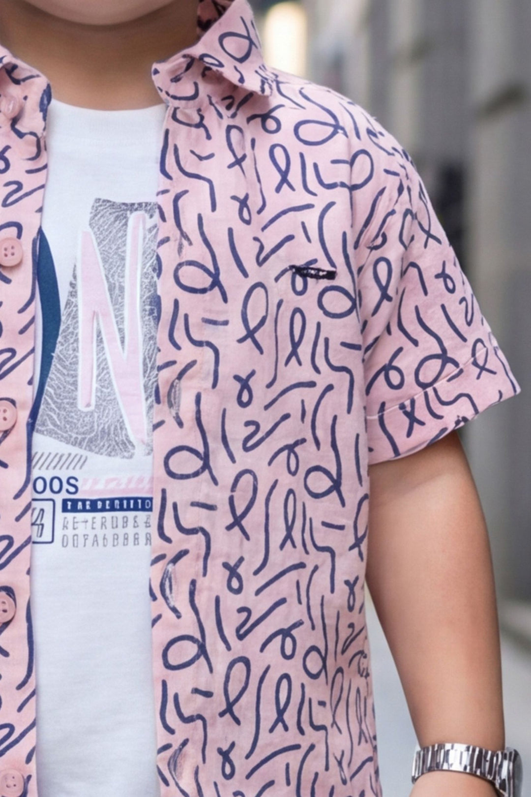 Pink with Teal Blue Digital Print Boys Co-Ord Set
