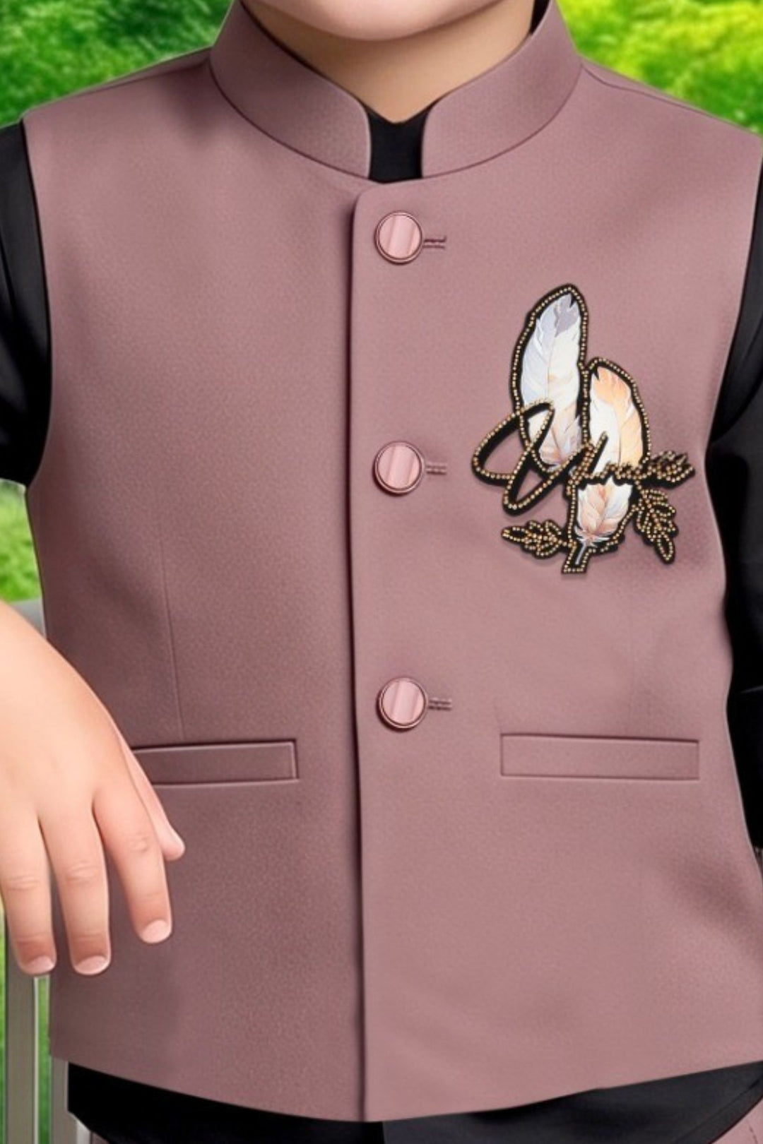 Light Brown Boys Waistcoat Set with Black Shirt and Light Brown Pants