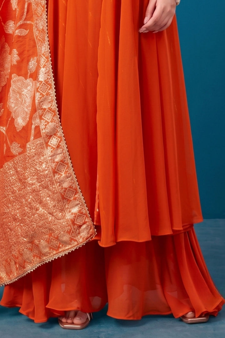 Orange Zardozi, Mirror, Zari and Stone work Mastani Styled Palazzo Suit