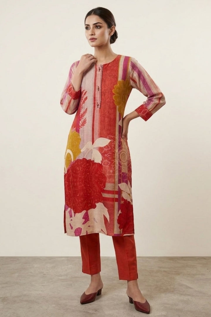 Multicolor Digital Print Calf Length Kurti