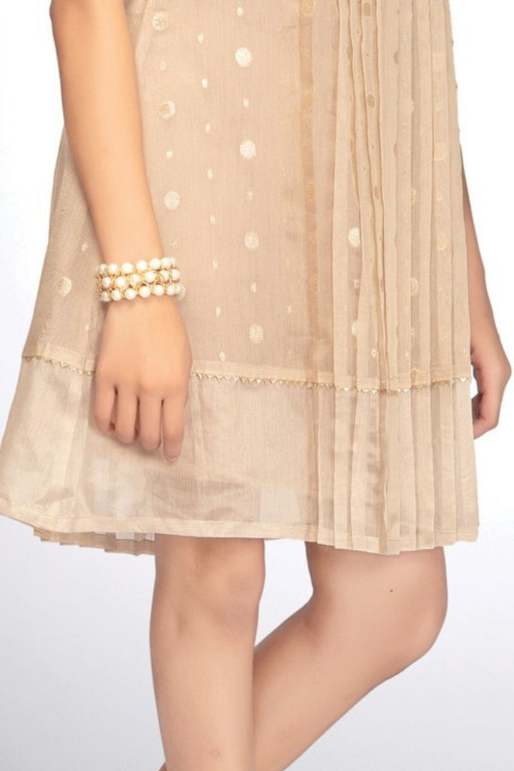 Girls Tie-Shoulder Casual Frock with Pleated Front