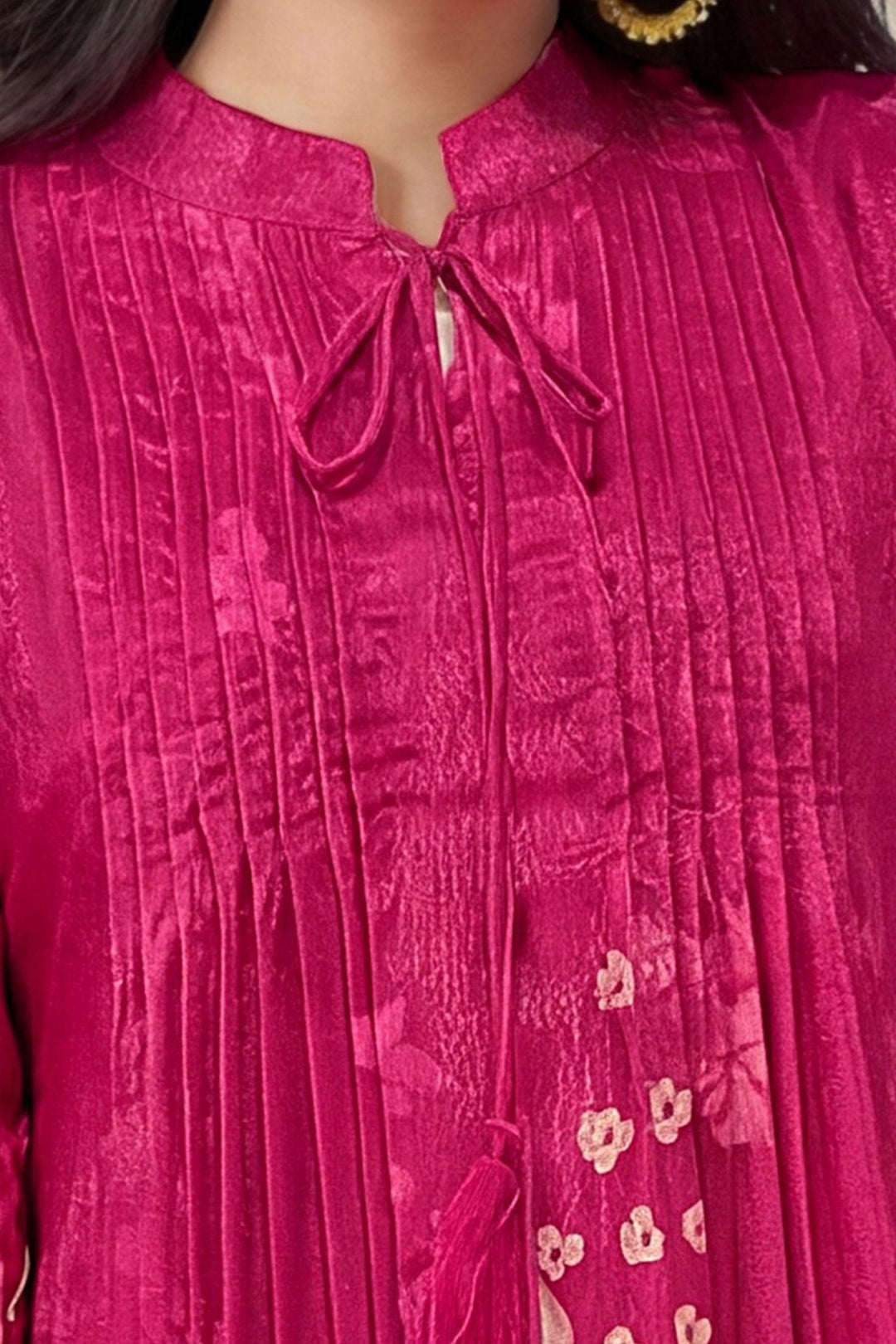 Rani Pink Floral Print Casual Kurti for Girls