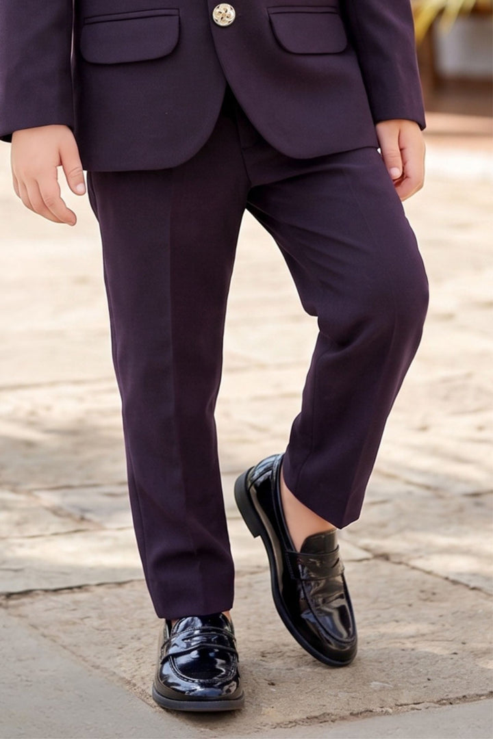 Wine Lion Beads Embroidered Shoulder Detail Jodhpuri Suit for Boys